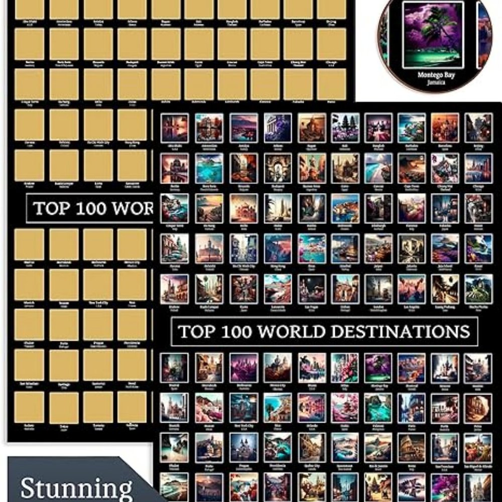 2 Posters Large Scratch Off United States & Top 100 World Destinations Posters - Picture 2 of 3